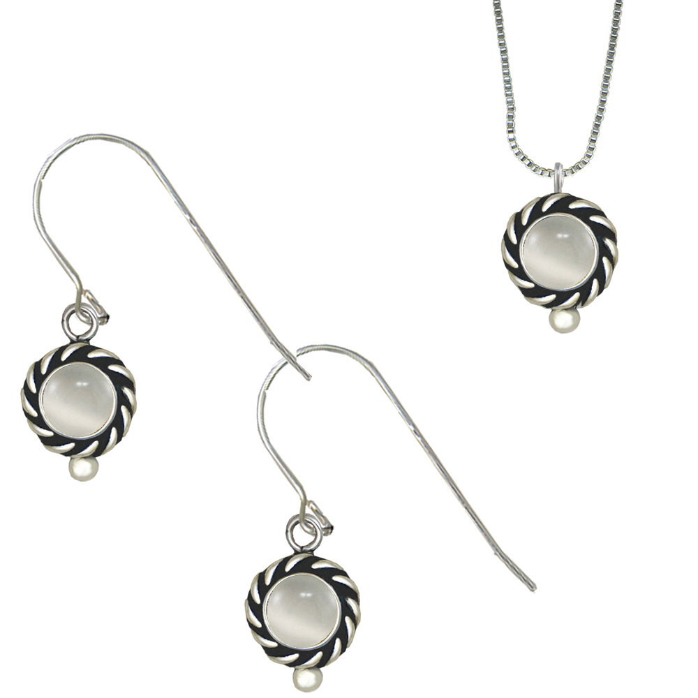 Sterling Silver Petite Necklace Earrings Set White Moonstone